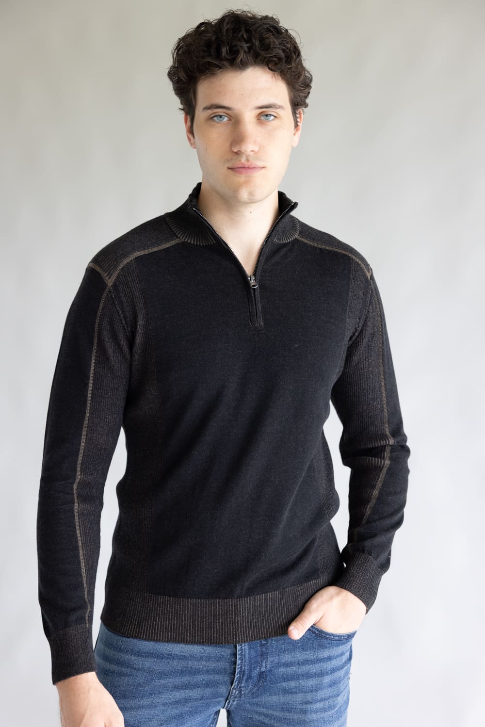1897 Original 1/4 Zip Mock Neck Sweater for Men in Black/Latte