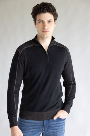 1897 Original 1/4 Zip Mock Neck Sweater for Men in Black/Latte