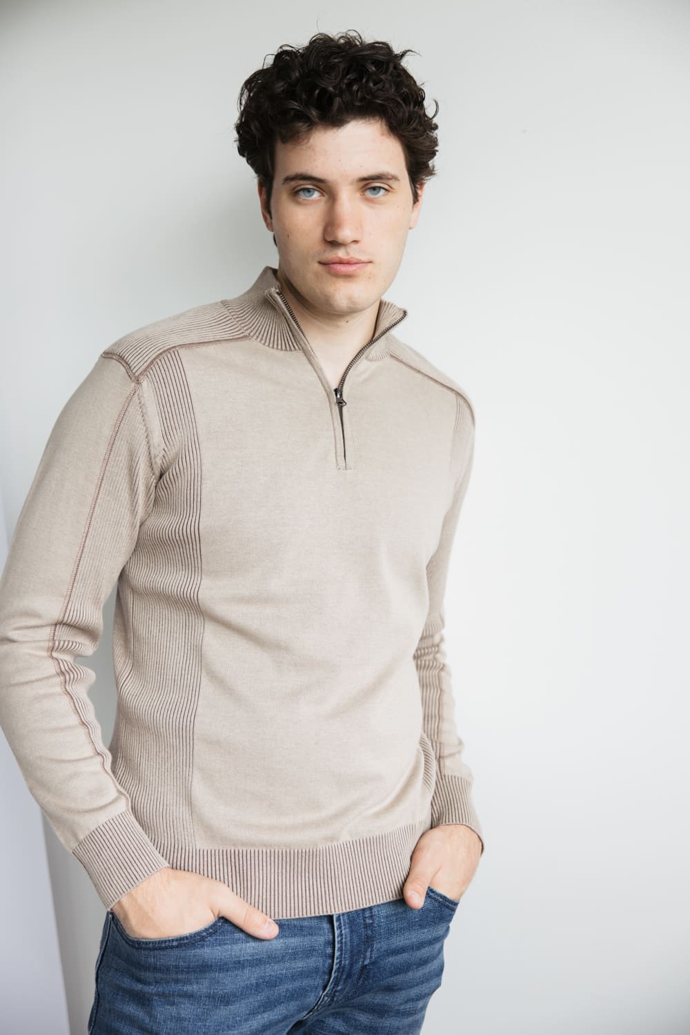 1897 Original 1/4 Zip Mock Neck Sweater for Men in Brown