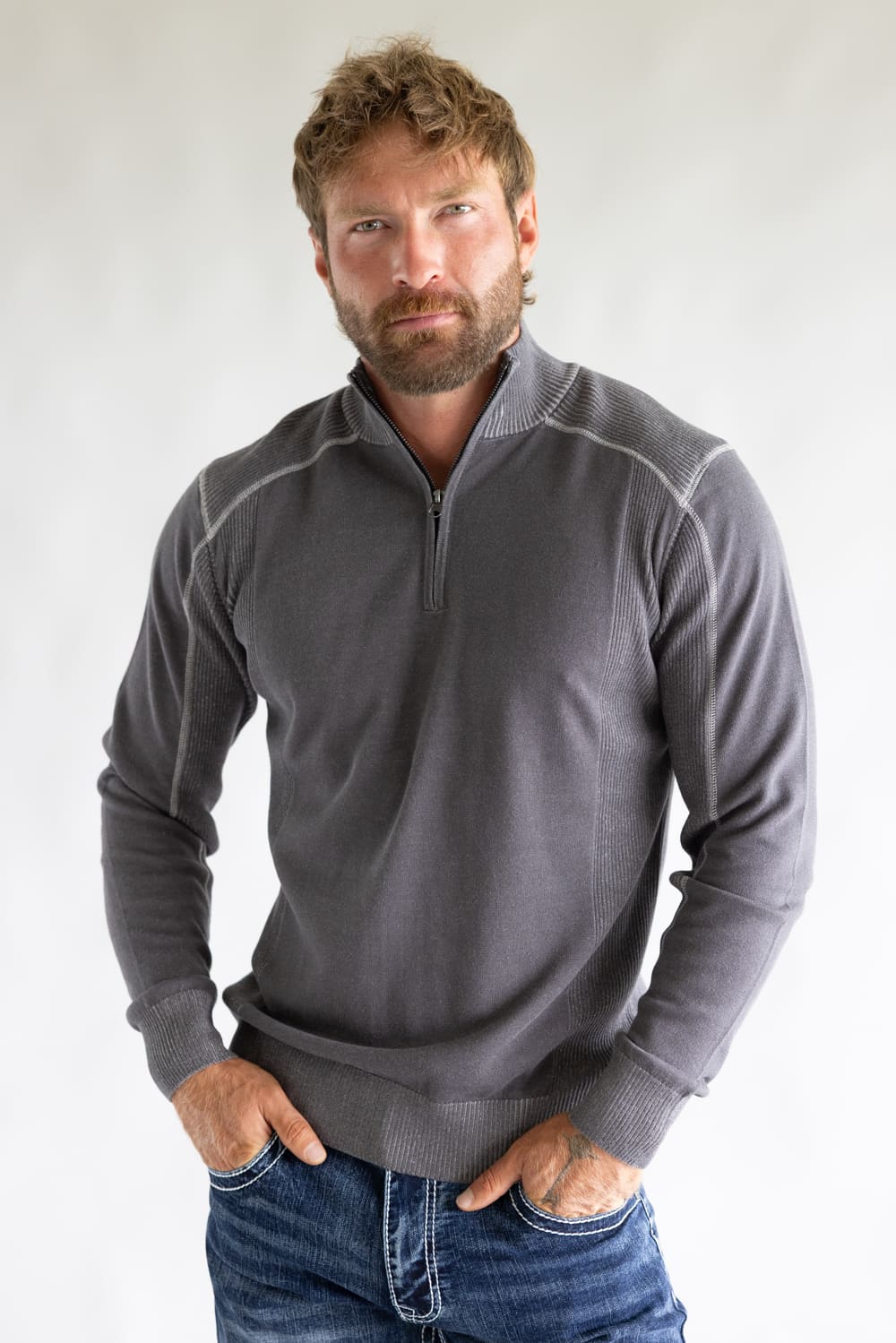 1897 Original 1/4 Zip Mock Neck Sweater for Men in Grey