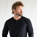 1897 Original Solid Henley Thermal Long Sleeve Shirt for Men in Black
