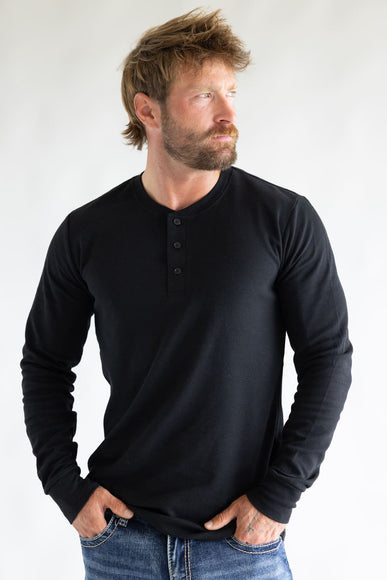 1897 Original Solid Henley Thermal Long Sleeve Shirt for Men in Black