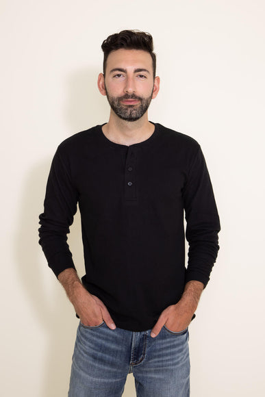 1897 Original Solid Henley Thermal Long Sleeve Shirt for Men in Black