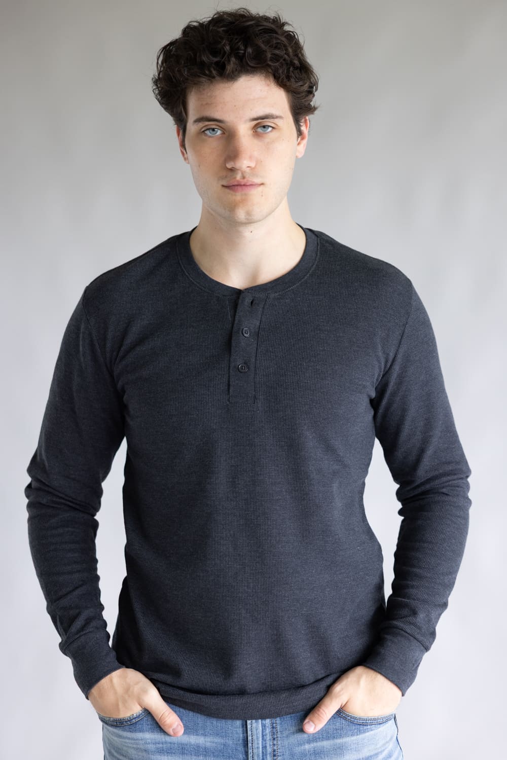1897 Original Solid Henley Thermal Long Sleeve Shirt for Men in Charcoal