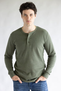 1897 Original Solid Henley Thermal Long Sleeve Shirt for Men in Green