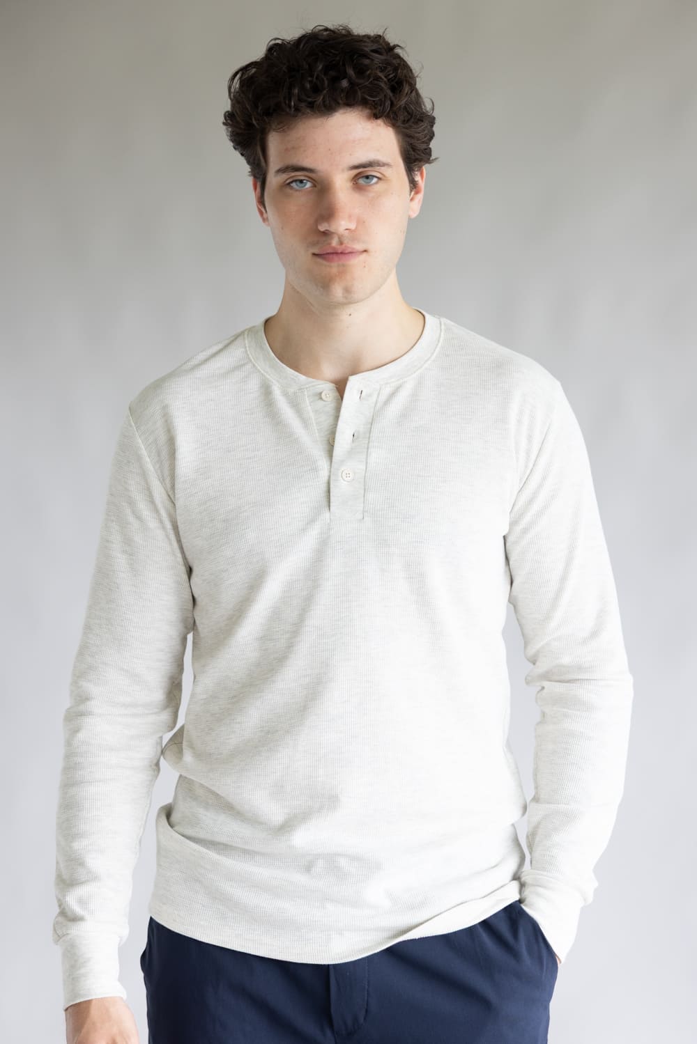 1897 Original Solid Henley Thermal Long Sleeve Shirt for Men in Oatmeal
