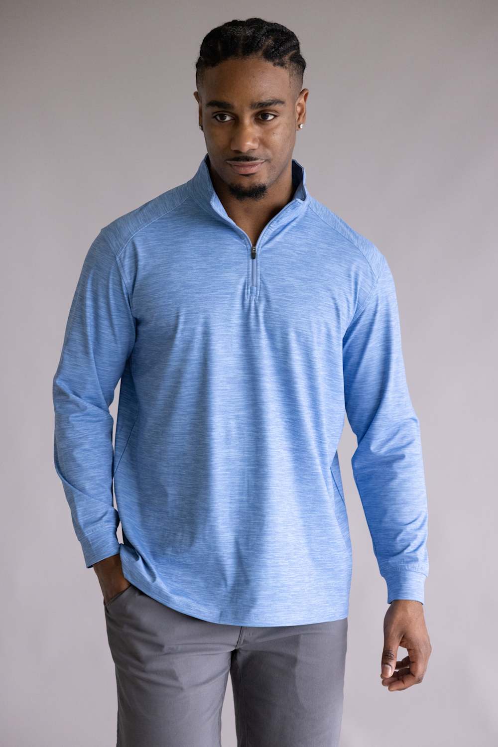 1897 Legends Striped Quarter Zip Pullover for Men in Blue