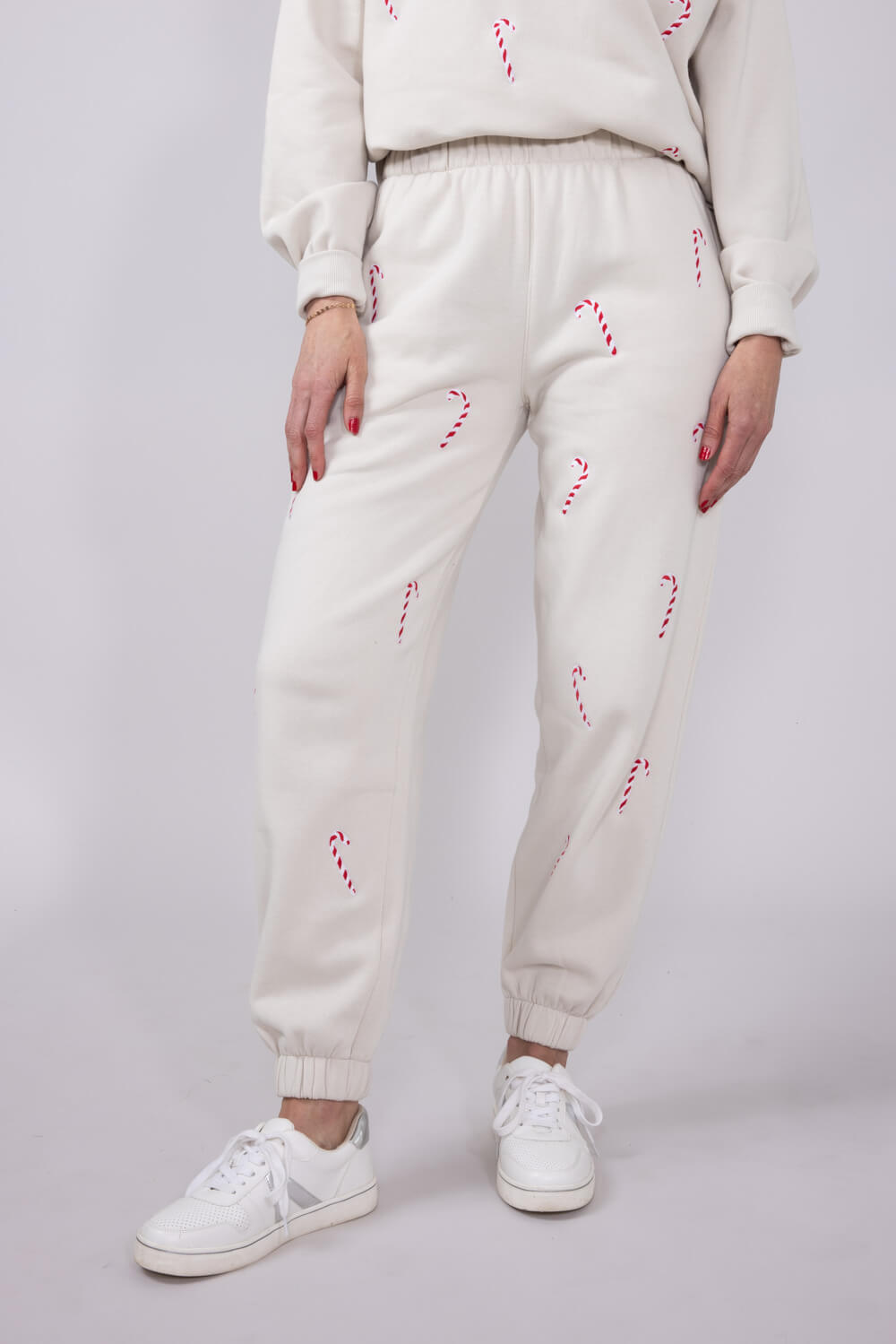 1897 Active Candy Cane Print Sweatpants for Women in Beige