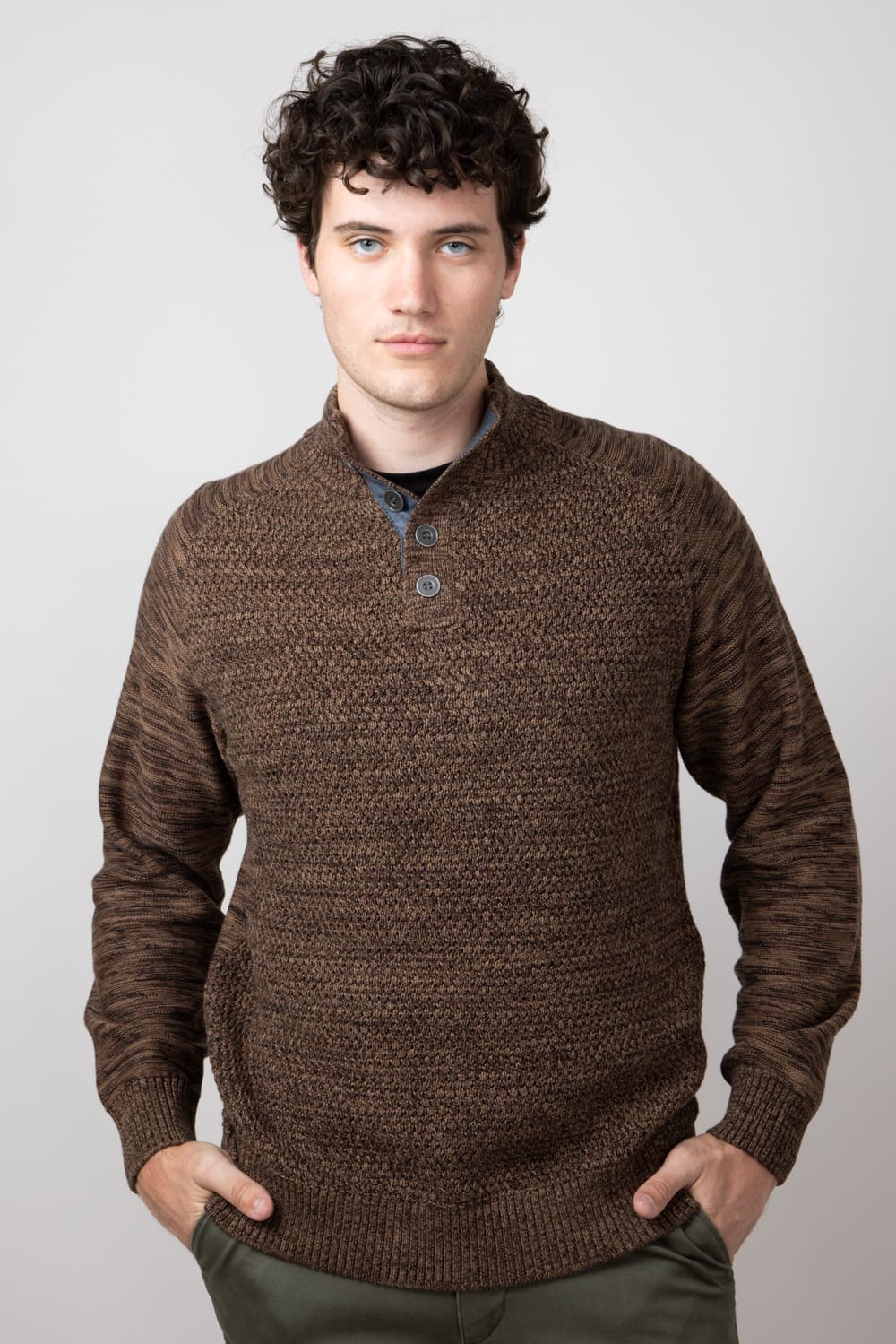 1897 Original ¼ Mock Neck Button Sweater for Men in Brown