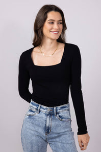 Seamless Double Layer Square Neck Shirt for Women in Black