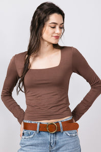 Seamless Double Layer Square Neck Shirt for Women in Milk Chocolate