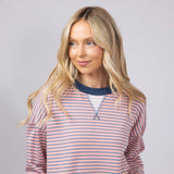 Color Trimmed Striped Top for Women in Pink Charcoal