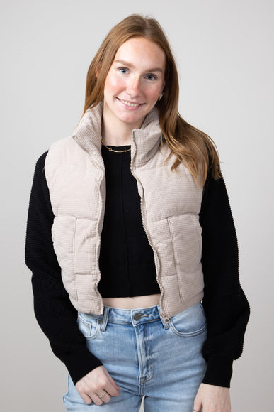 Waffle Corduroy Puffer Vest for Women in Atmosphere