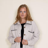 Embroidered Stitch Edge Felt Shacket for Women in Light Oat