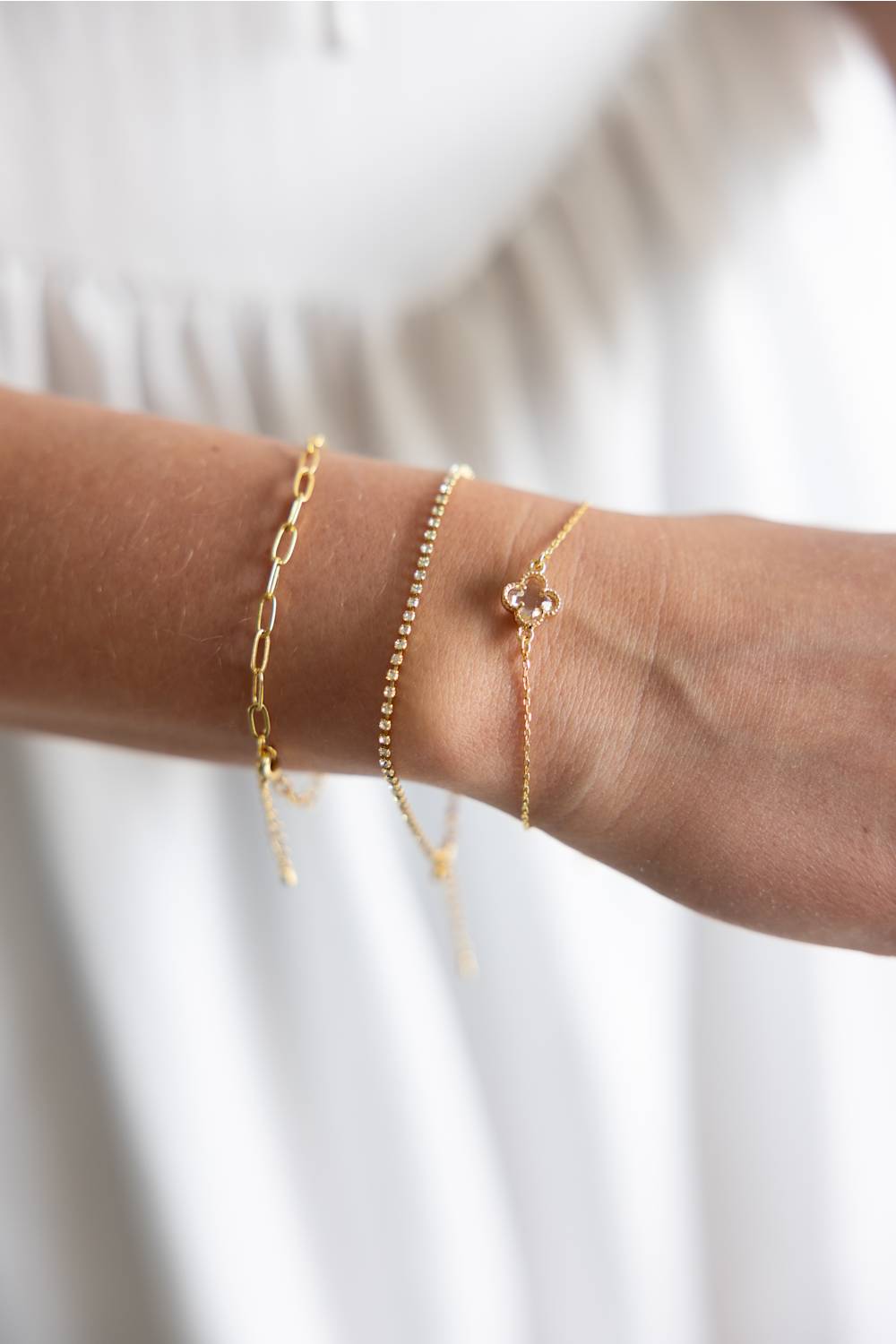3 Piece Clover Bracelet Set in Gold