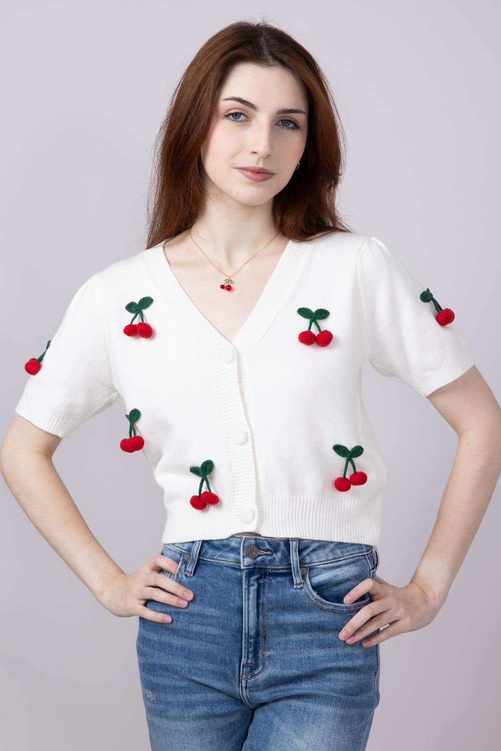 3D Cherry Cardigan for Women in White