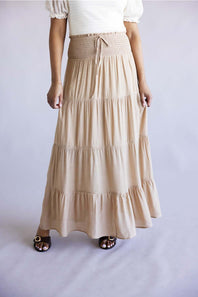 Love Tree Tie Waist Tiered Maxi Skirt for Women in Khaki 