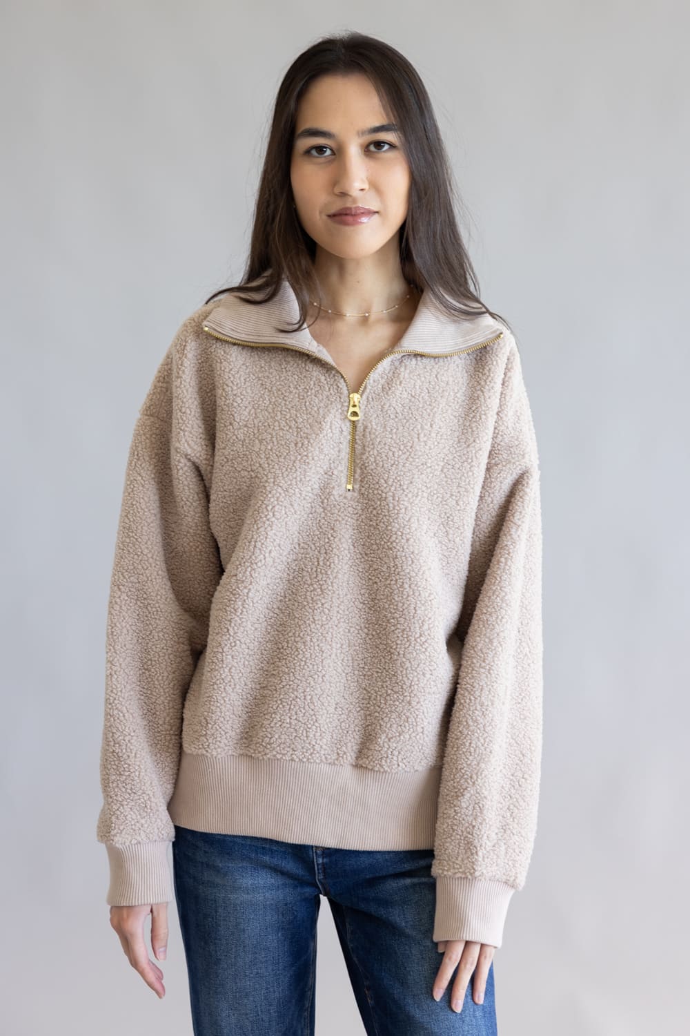 Sherpa ½ Zip Pullover for Women in Oak Brown 