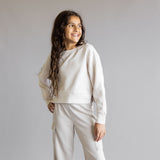 Youth Pullover & Wide Leg Pant Set for Girls in Grey/Beige