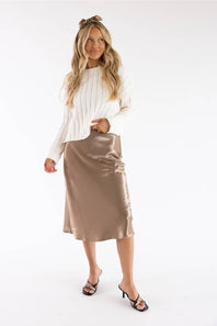 Aaron & Amber A-Line Satin Midi Skirt for Women in Latte | AJS5484-LATTE