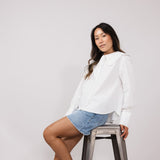 Embroidered Peter Pan Collar Top for Women in White 