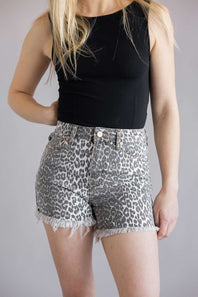 KanCan High Rise Distressed Shorts for Women in Leopard