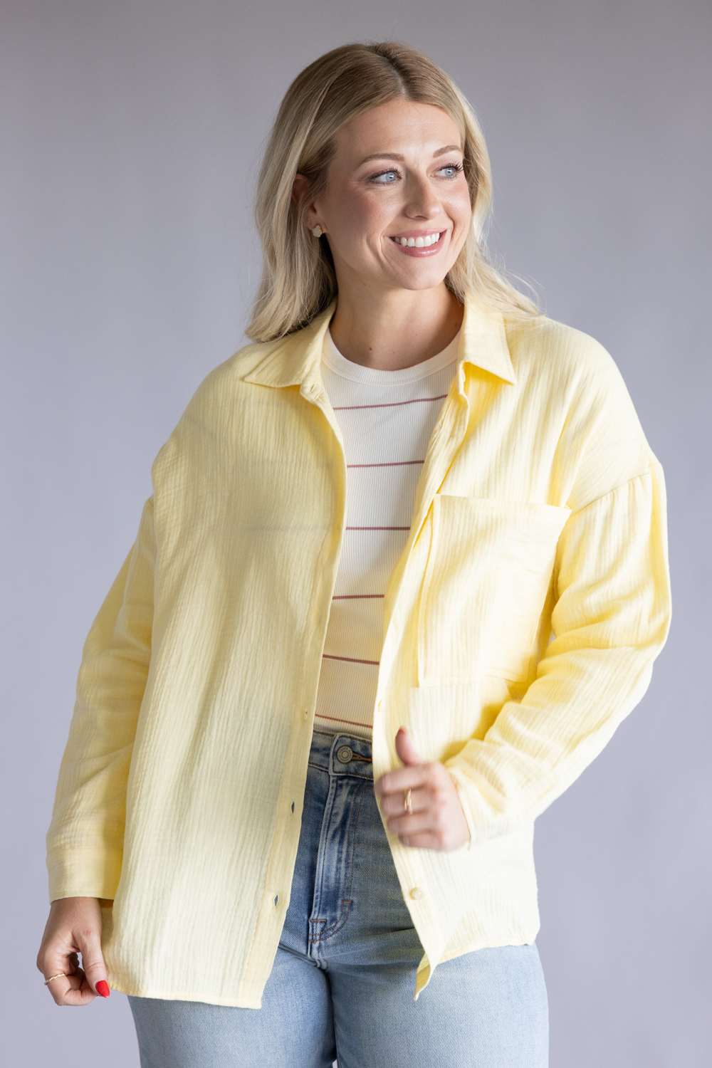 ACOA Oversized Gauze Boyfriend Shirt for Women in Butter Yellow