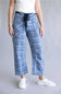 Aaron & Amber Drawstring Plaid Barrel Jeans for Women in Denim