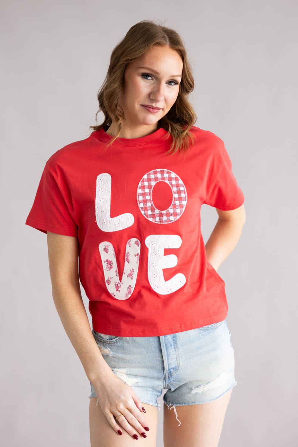 Simply Southern Love Patch T-Shirt for Women in Red