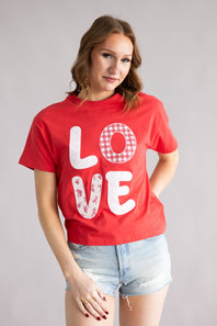 Simply Southern Love Patch T-Shirt for Women in Red