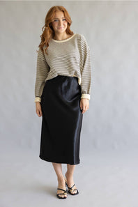 Aaron & Amber A-Line Satin Midi Skirt for Women in Black