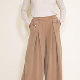 Pintucked Flowy Wide Leg Pants for Women in Taupe