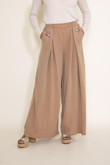 Pintucked Flowy Wide Leg Pants for Women in Taupe