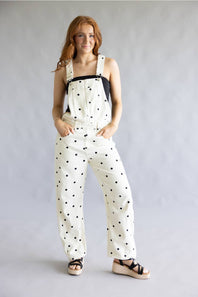 Aaron & Amber Slouchy Denim Overalls for Women in Polka Dot