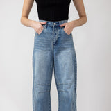 High Rise Barrel Wash Jeans for Women