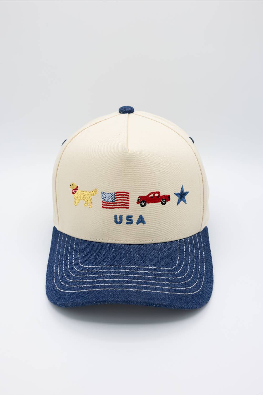 All American Icons Trucker Hat for Women in Tan/Dark Denim