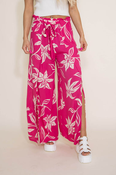 Angie Clothing Split Tropical Beach Pants for Women in Pink