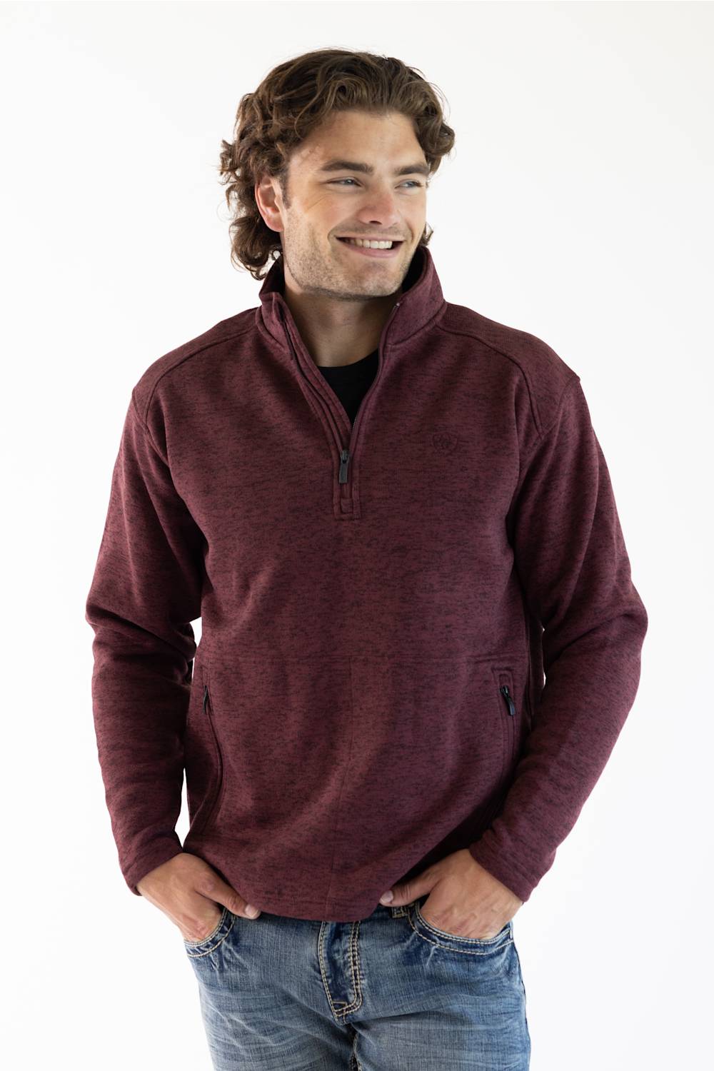 Ariat Caldwell 1/4 Zip Sweater for Men in Red Mahogany | 10079456-RED MAHOGANY