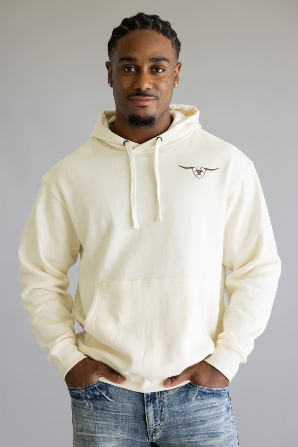 Ariat Shield Steer Head Hoodie for Men in Oatmeal