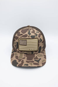 Ariat USA Flag Logo Cap for Men in Brown Camo