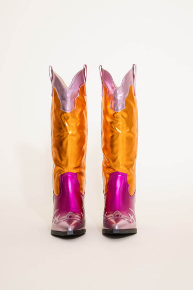Azalea Wang Hendrix Tall Cowboy Boots For Women in Pink Multi