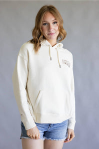 Michigan Wave Embroidered Hoodie for Women in Coconut | B13619-MI-EMBHOOD-COCONUT