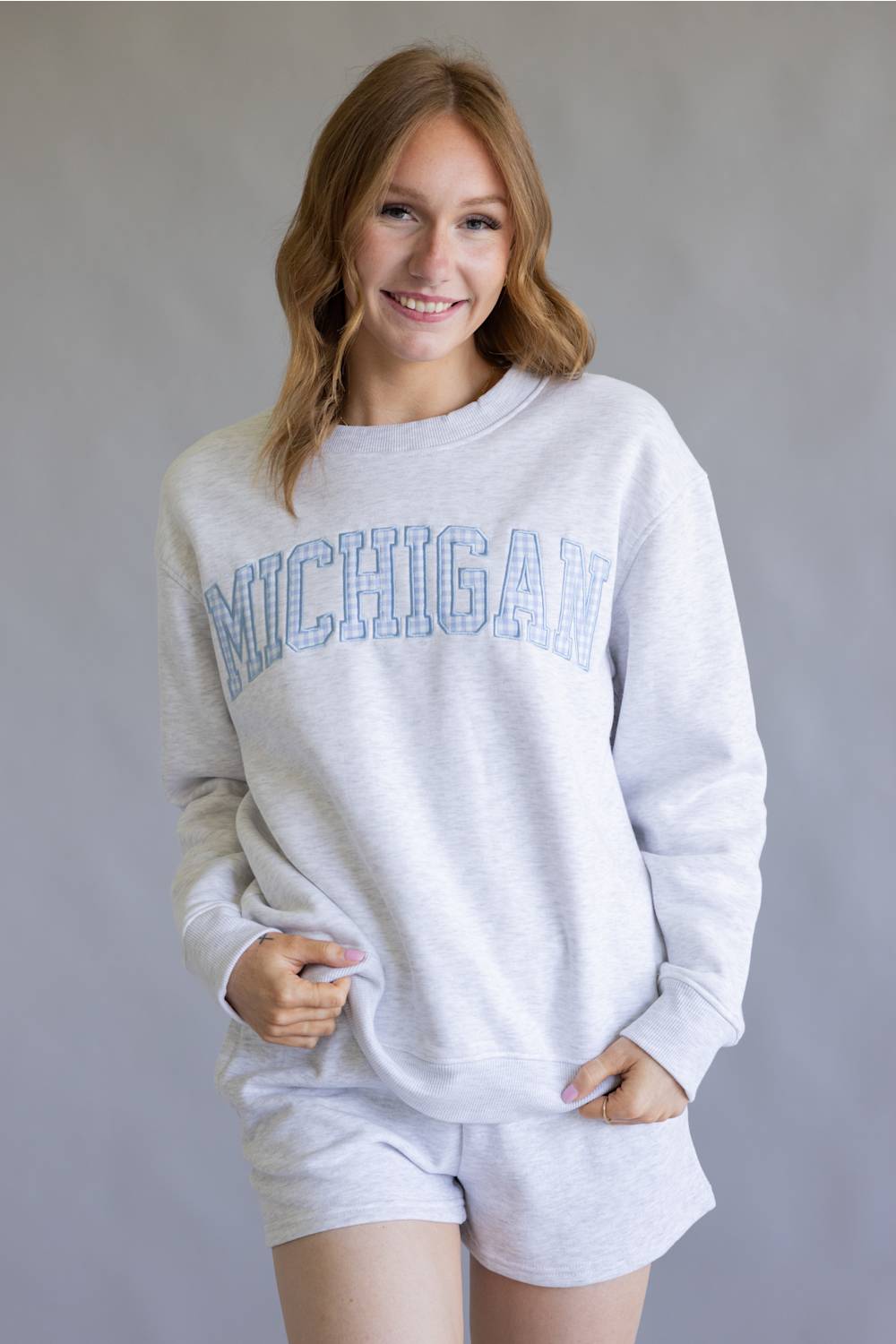 Michigan Gingham Crewneck for Women in Gray/Blue