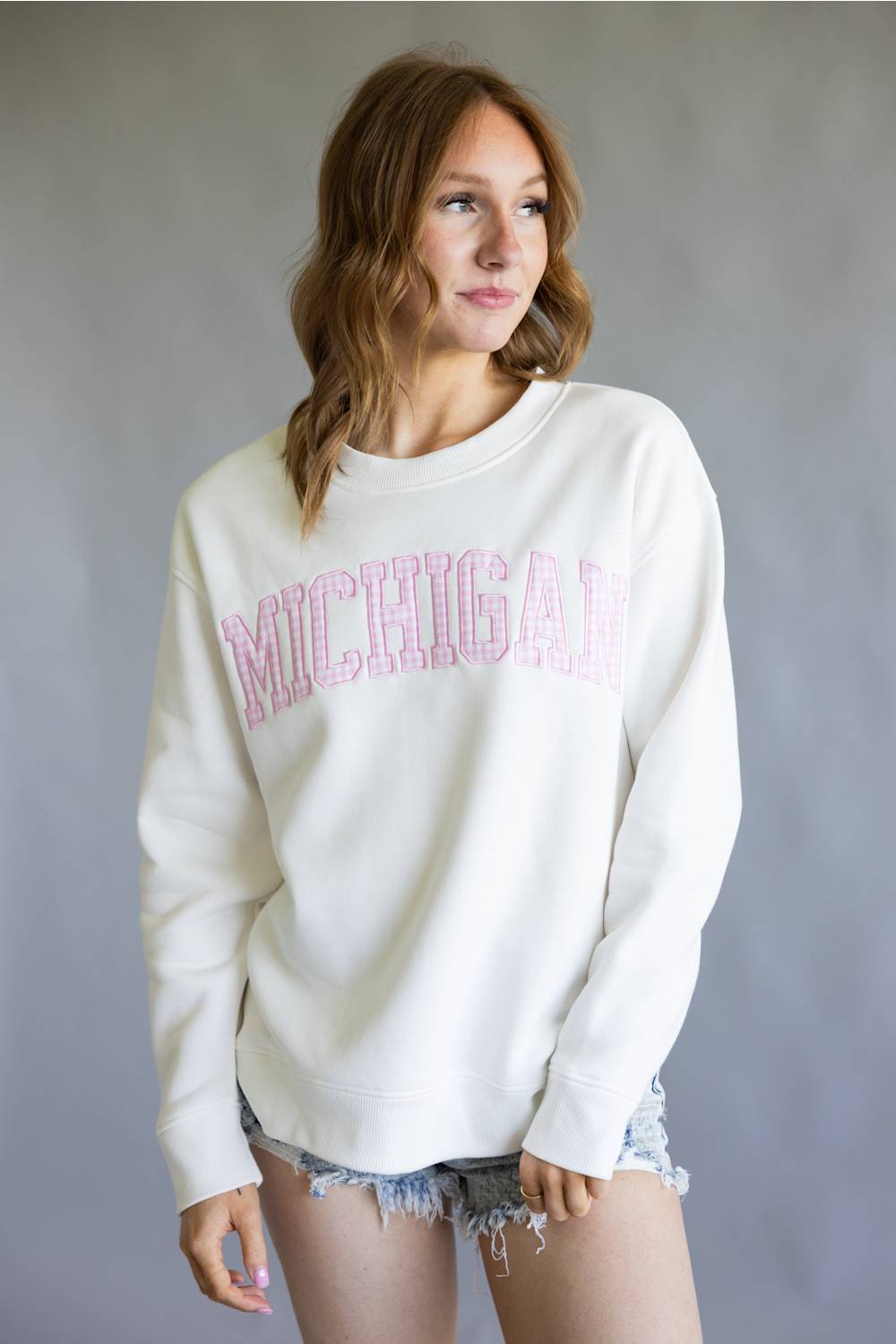 Michigan Gingham Crewneck for Women in White