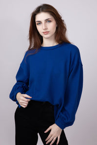 Blu Pepper Crewneck Ribbed Knit Shirt for Women in Navy