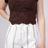 Drawstring Stripe Shorts for Women in Ivory