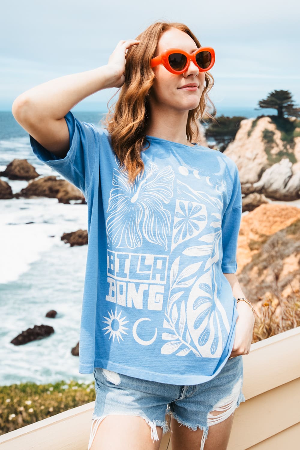 tシャツ Baby Blue Lace Docking Top レディース Chic Turquoise Blue Color Women's Short Sleeve T-Shirt