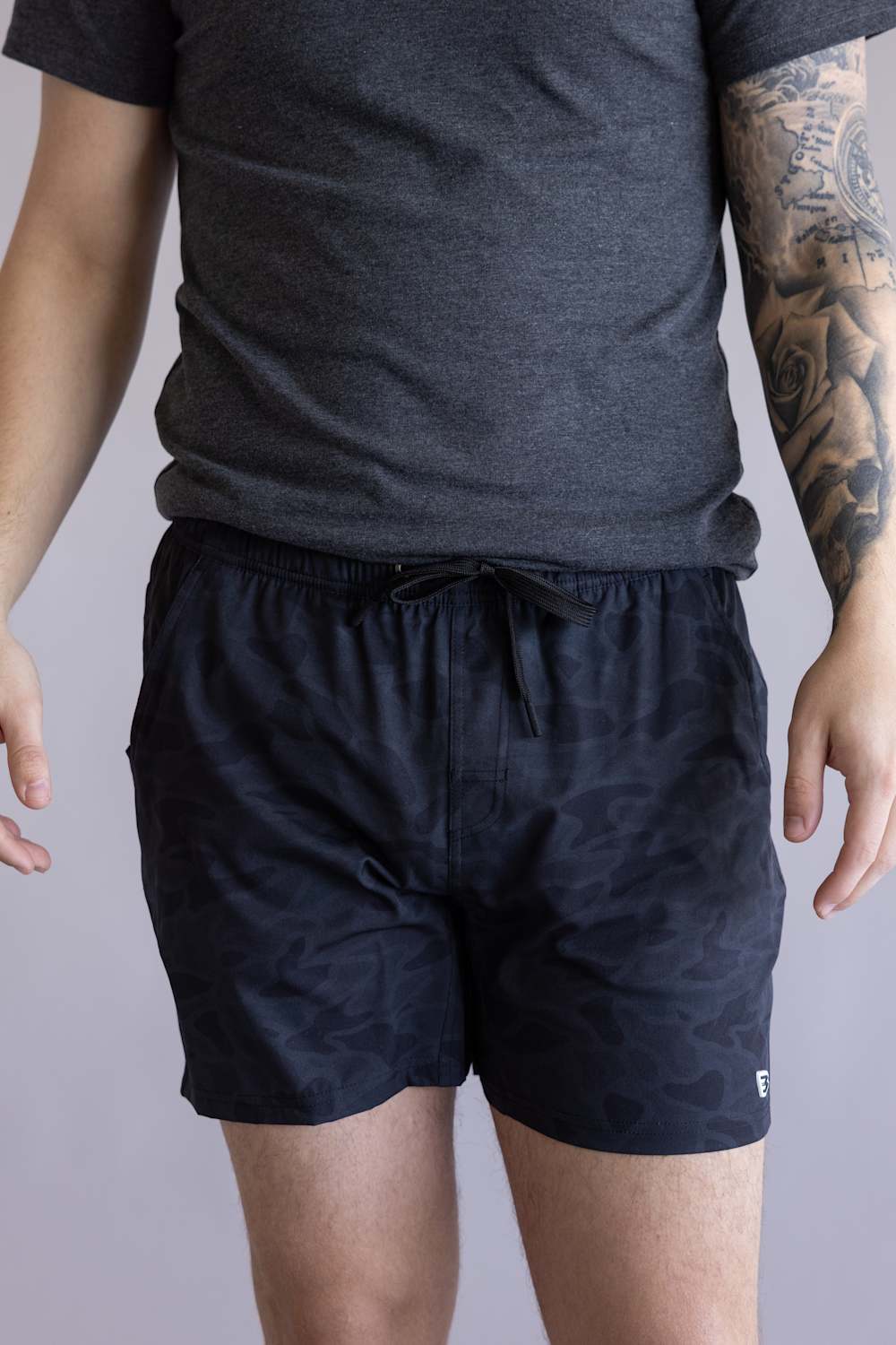 Burlebo Lined Athletic Shorts for Men in Black Camo