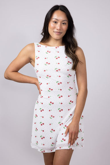 Cherry Open Back Mini Dress for Women in White