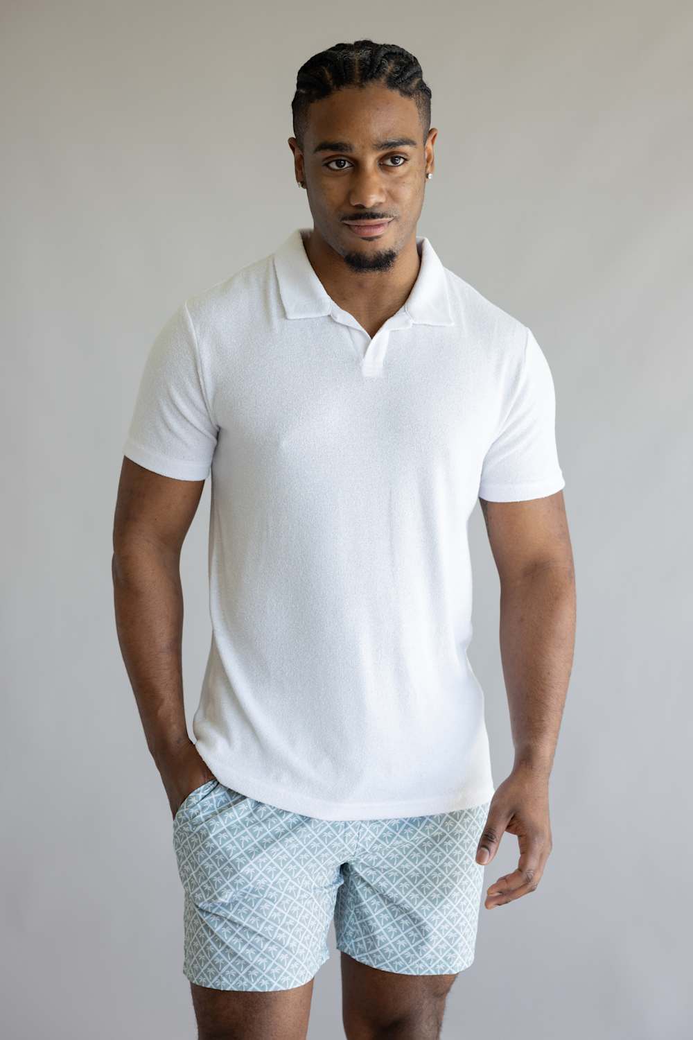 Vintage Summer Boucle Jersey Polo for Men in White